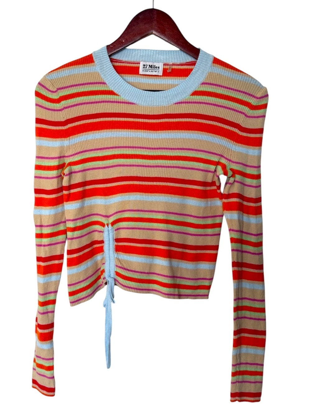 27 Miles Malibu Striped Ribbed Long Sleeve Sweater in Red, Pink, Blue & Cream